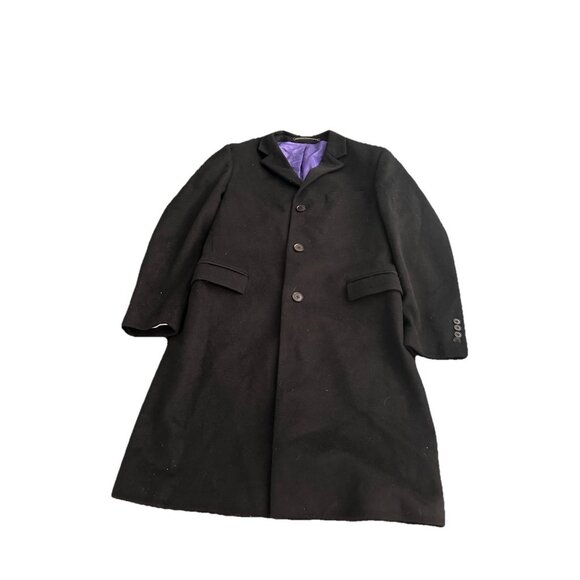 Mens CHARLES TYRWHITT Wool Cashmere Blend Black Slim Fit Long Coat Size 38 R - Picture 1 of 4